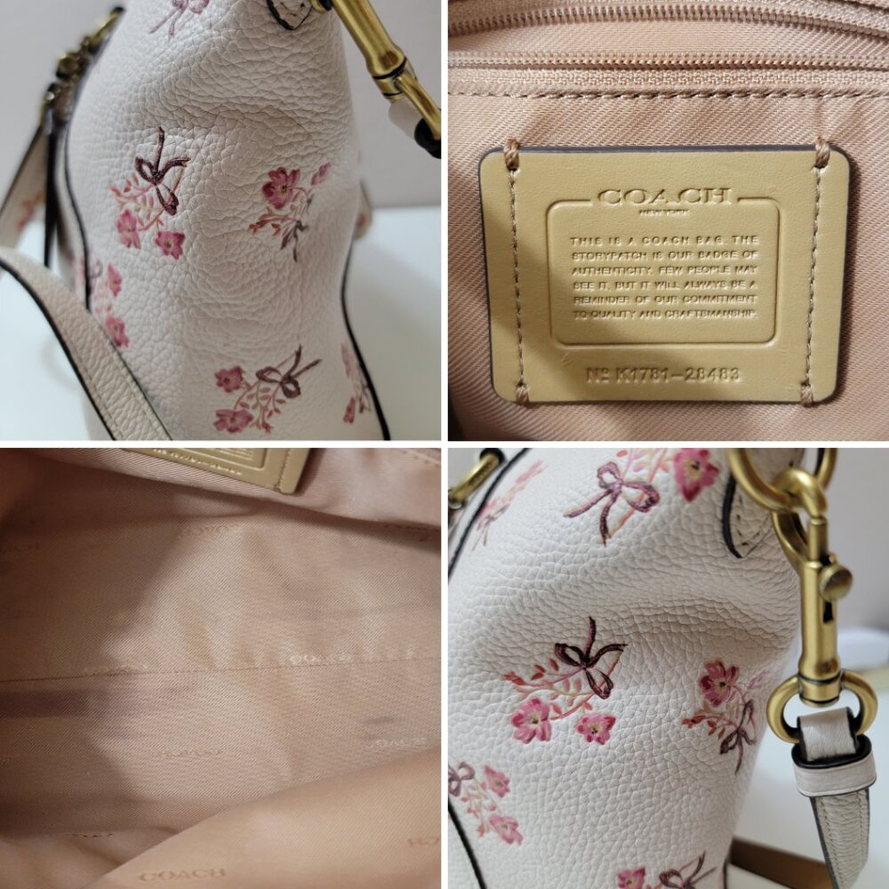 Coach Floral Printed Leather Satchel in White and Pink - Picture 4 of 4